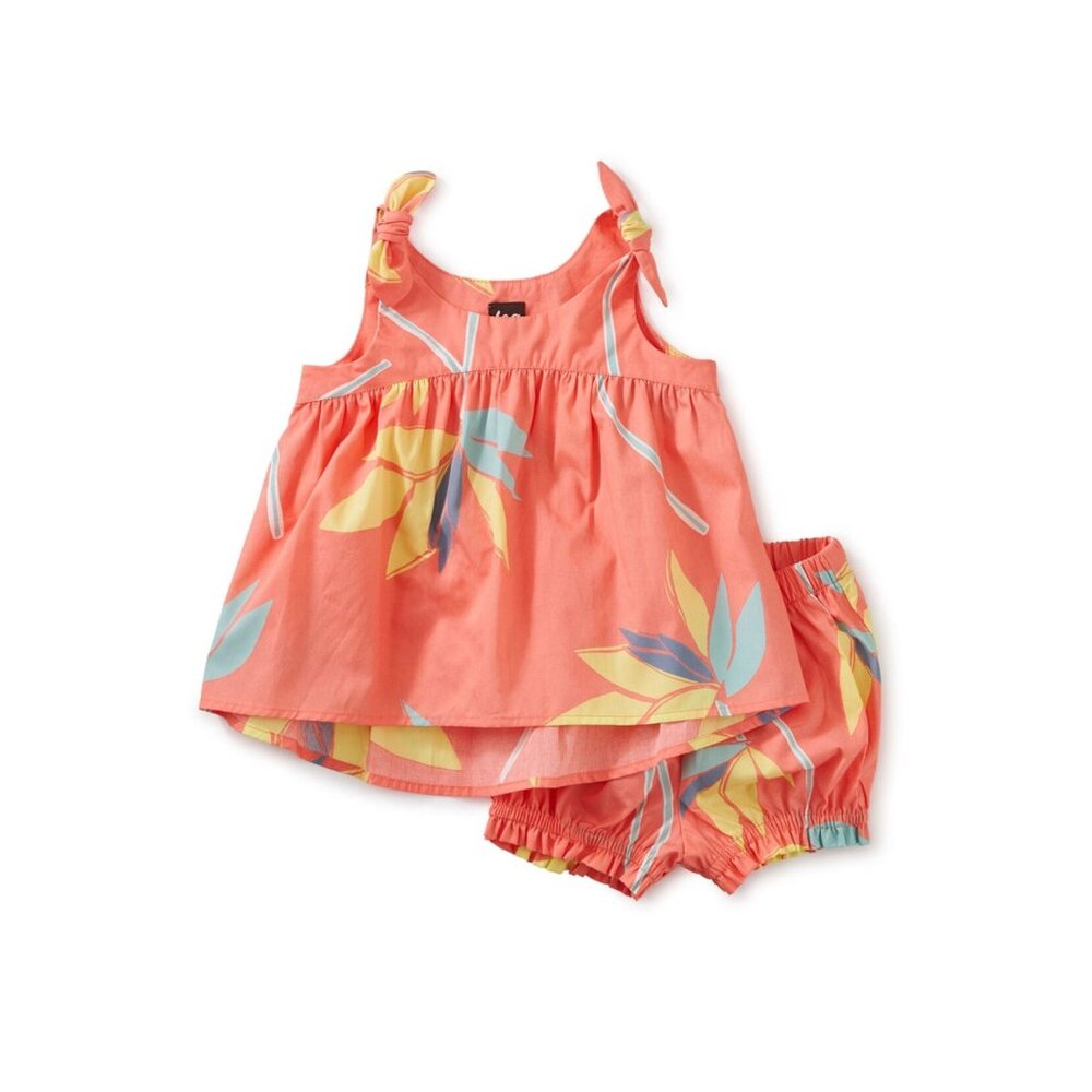 EUC Tea Collection Tie Shoulder Top Baby Set Bird Of Paradise Size 3-6 Months